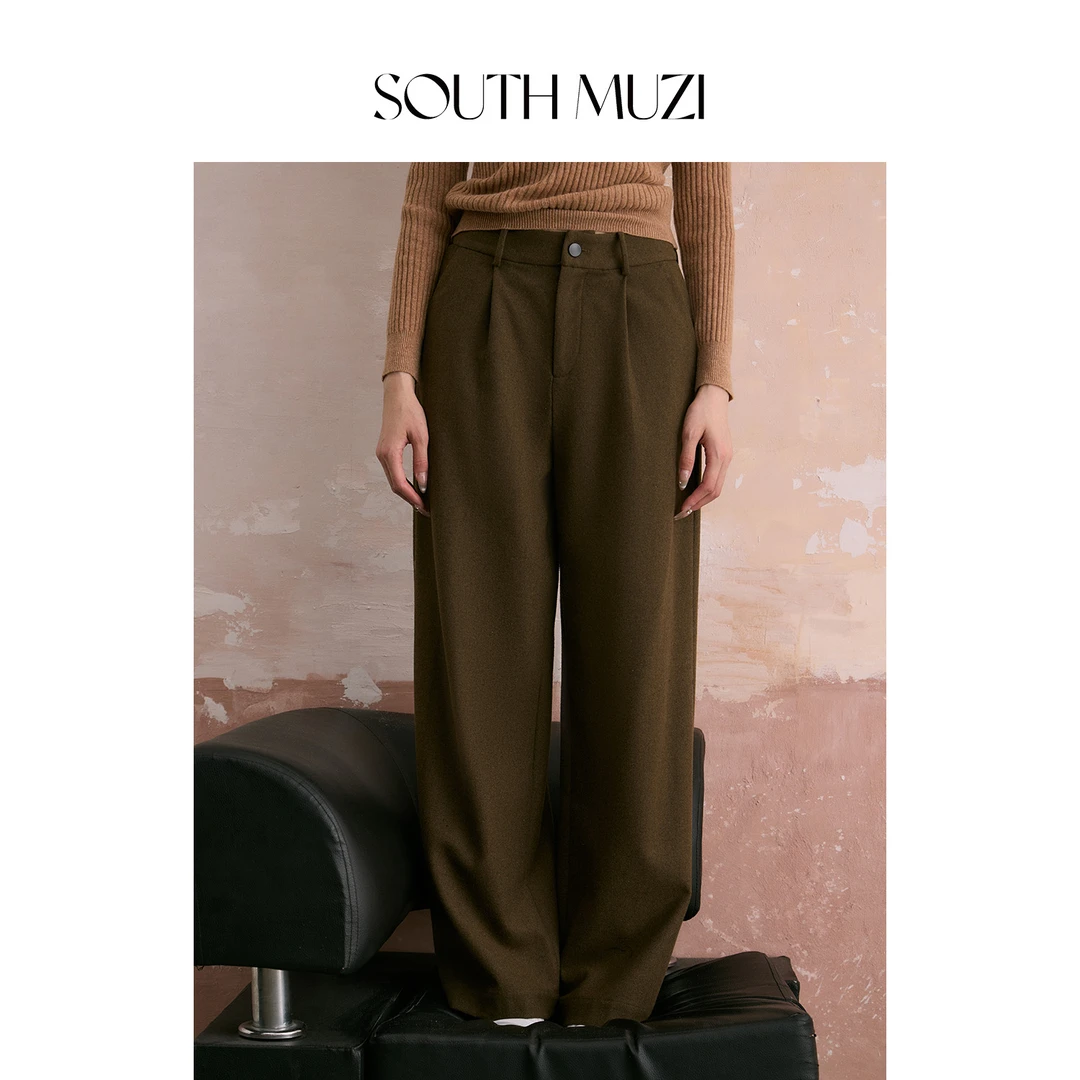 【畅阔风情】垂感复古显瘦高腰时尚休闲宽松秋冬纯色阔腿裤QDK7