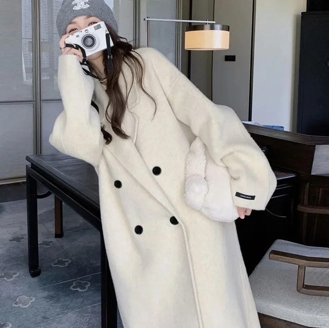 高级感大衣秋冬2024年新款韩系赫本风中长款过膝毛呢夹棉外套9809