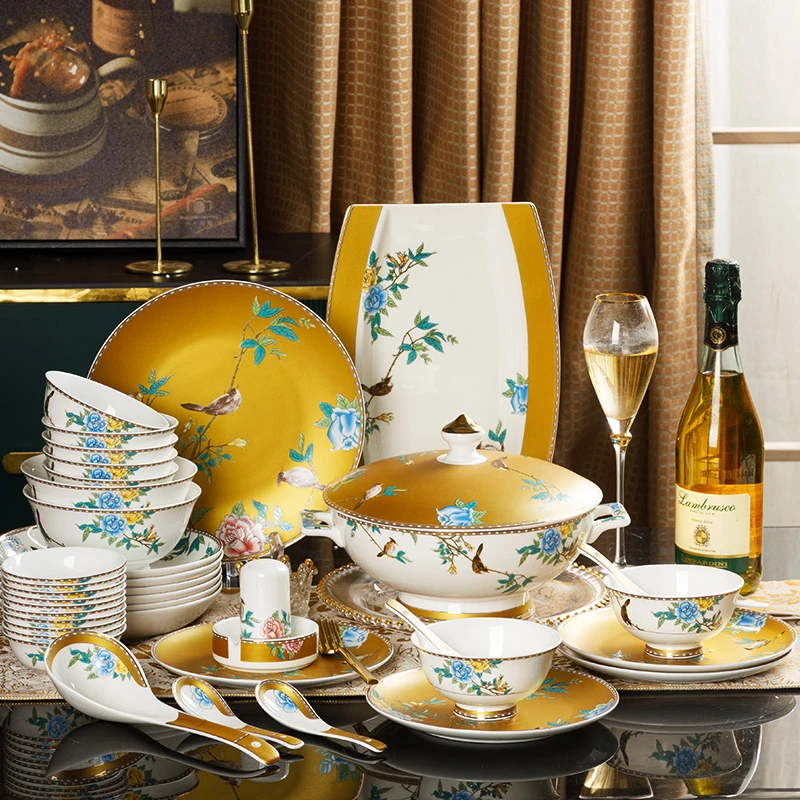 琴瑟和鸣碗碟套装家用68件陶瓷骨瓷套装碗盘筷组合碗盘碟