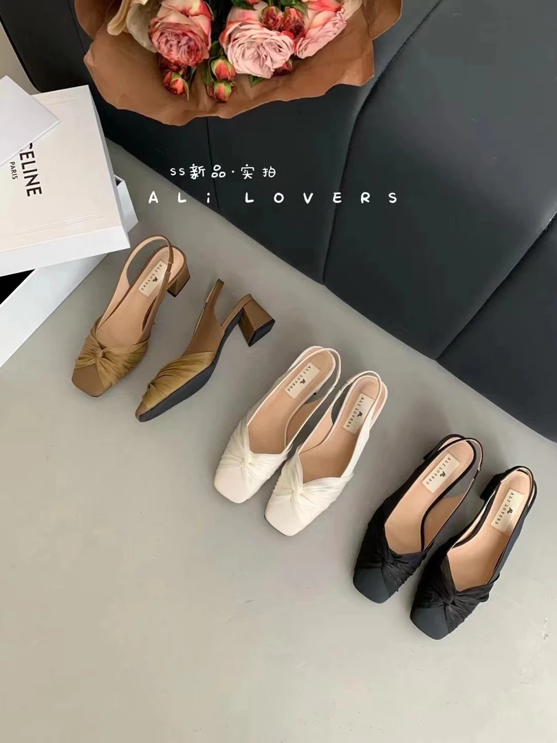 优美 YUMI 2024 秋季新款方头粗跟高跟单鞋后帮带网红气质女鞋