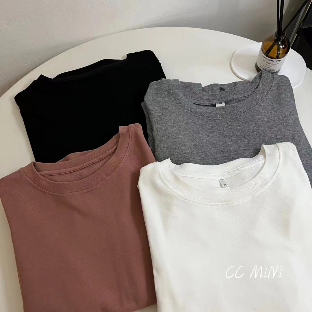 纯纯定制 长袖版圆领面膜T恤 休闲百搭显瘦内搭上衣女722