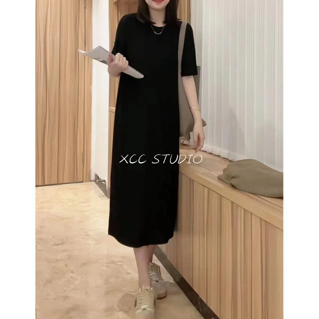 纯纯定制 纯色修身超显瘦连衣裙 梨形身材必入显瘦气质黑裙女Q01