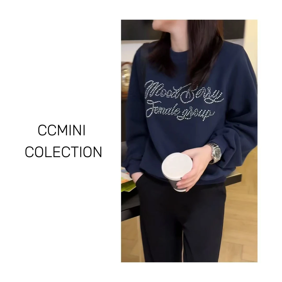 「珍珠卫衣」春秋百搭圆领卫衣 宽松百搭时尚字母上衣女