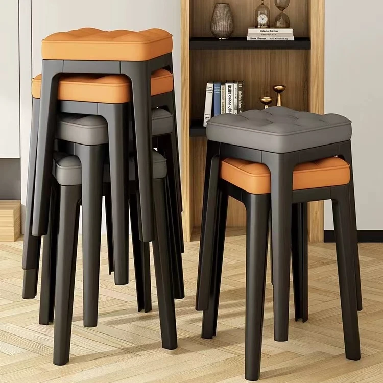 现代简约家用软包塑料凳子餐厅餐凳可叠放餐桌高凳餐椅客厅板凳