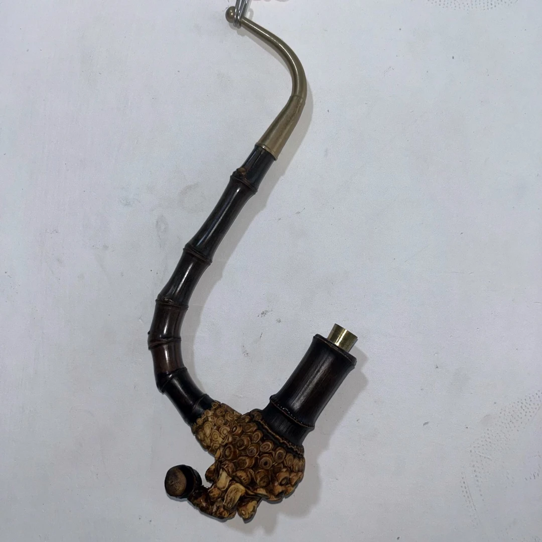 贵州竹根手把件烟斗工艺品黑竹一弯