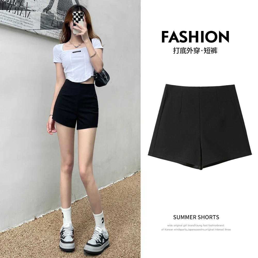 春夏新款黑色高腰短裤女百搭显瘦弹力a字短裤女款爆款2025新款