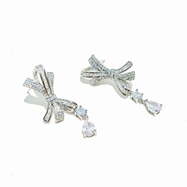 铜合金合成锆石耳饰 毒饰高定   轻奢蝴蝶结流苏闪钻耳饰ZZ5113