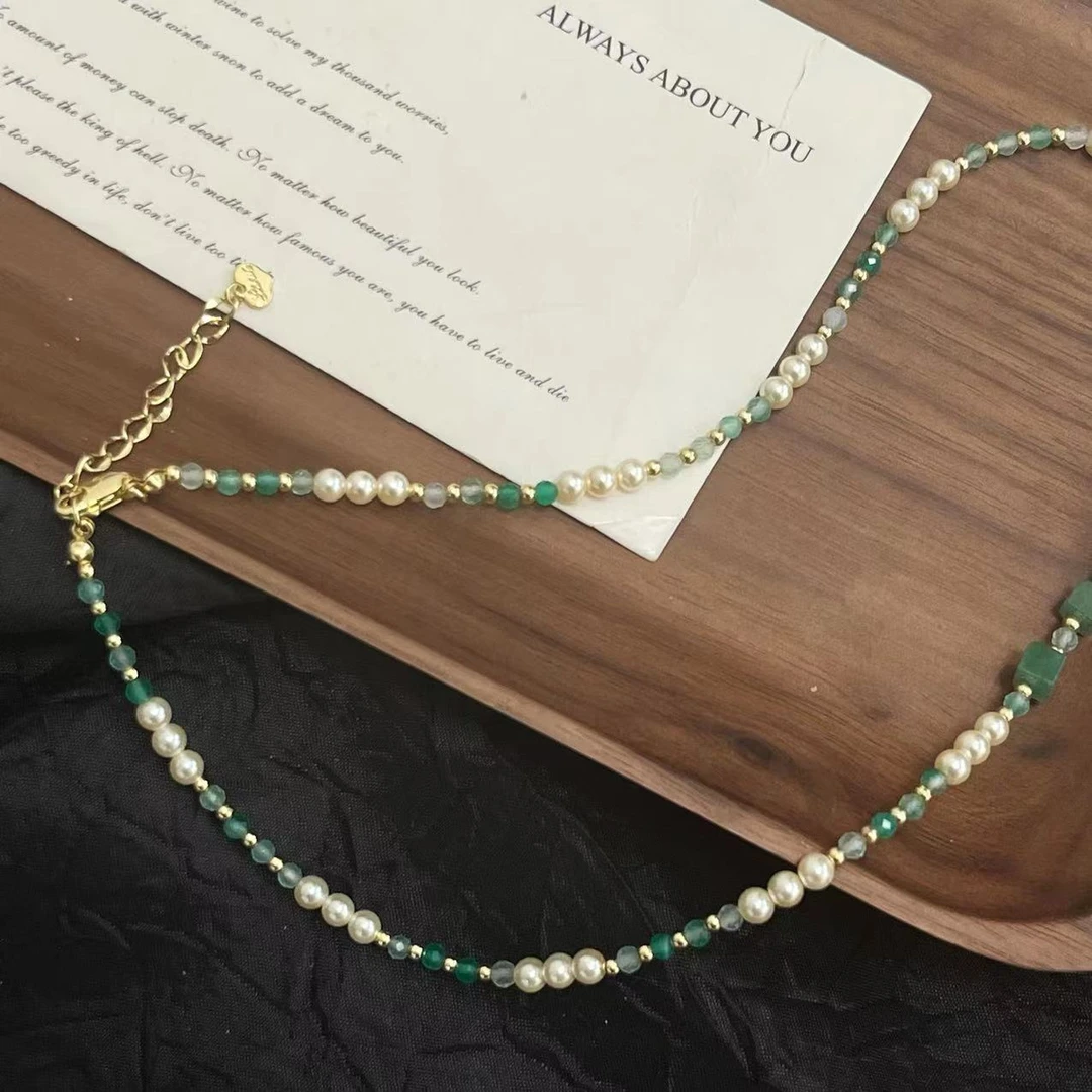 铜合金项链 毒饰高定  新中式绿色方形串珠项链ALS02（42+5）