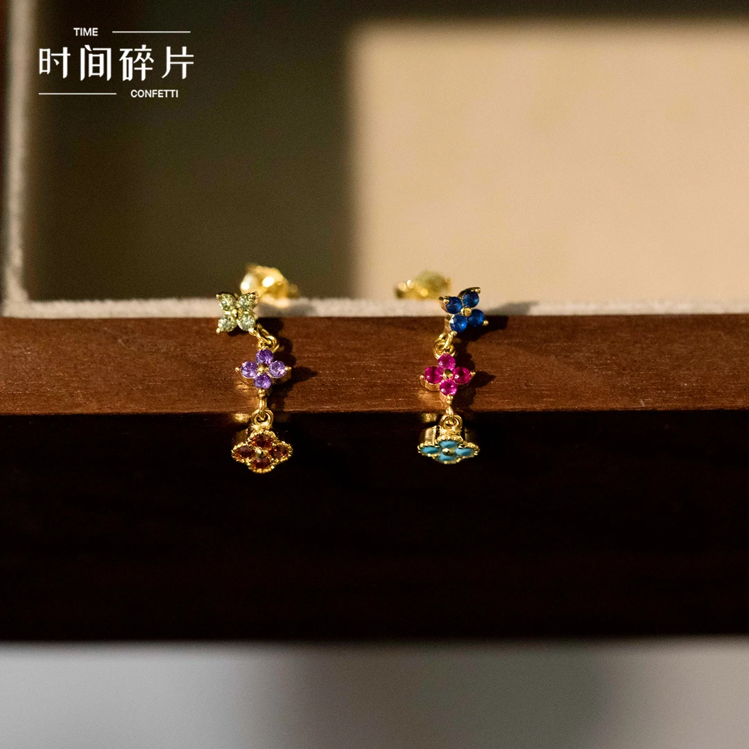 925银耳饰 【孙二娘】简约ins风精致彩色四叶草耳钉TC 6946