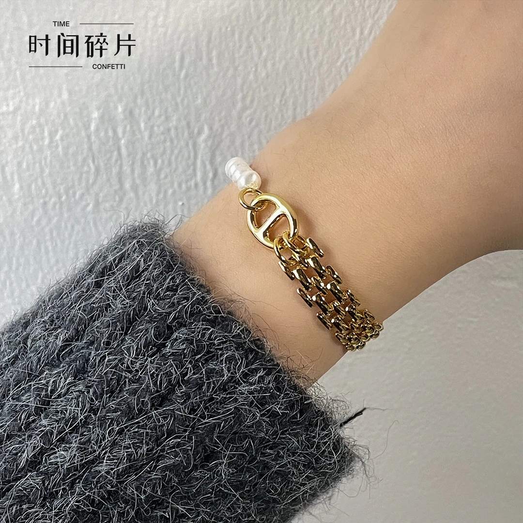 铜合金手链 【孙二娘】法式轻奢小众猪鼻子拼接珠珠手链TC 6648