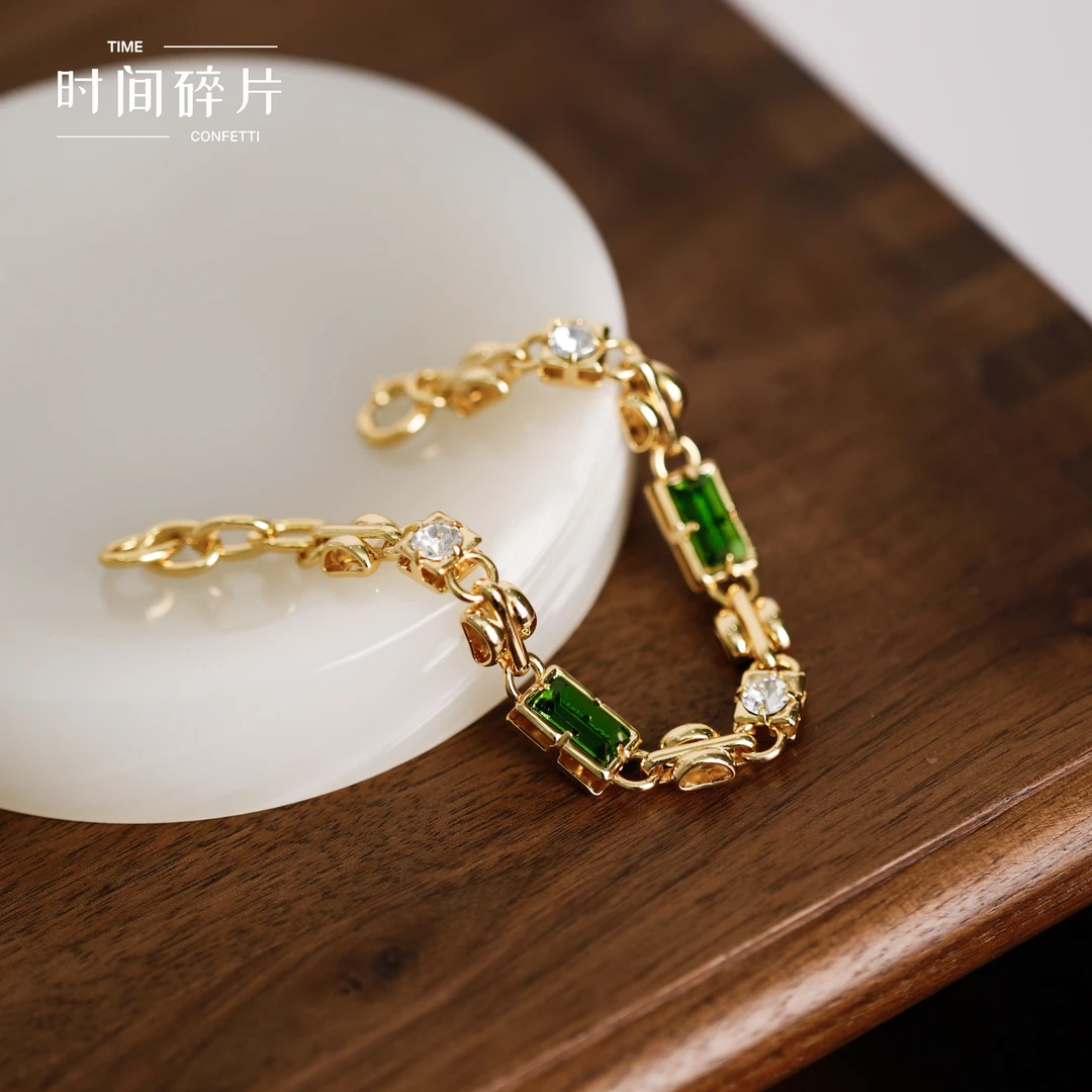 合金手链 【孙二娘】ins风百搭气质轻奢璀璨锆石玻璃手链T&C 3122