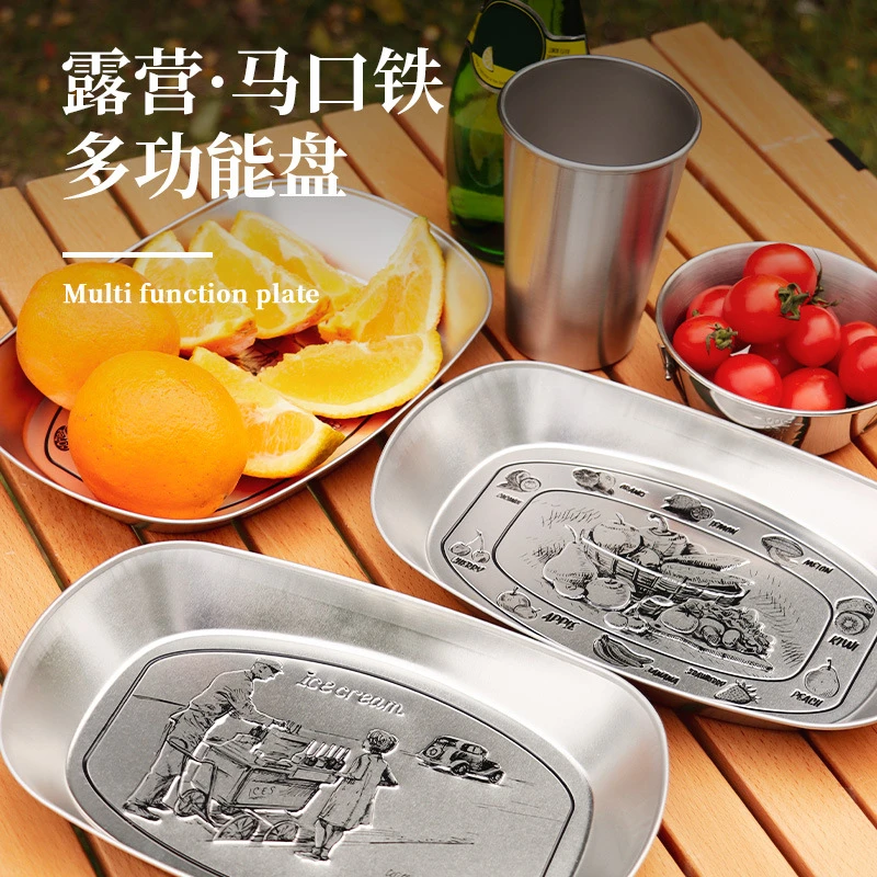 户外马口铁水果盘金属瓜子零食托盘北欧复古薯条菜盘船形杂物盘子