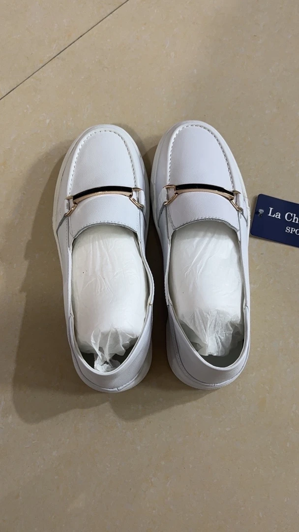 真皮小白鞋女厚底夏季薄款透气松糕内增高春秋浅口一脚蹬豆豆单鞋