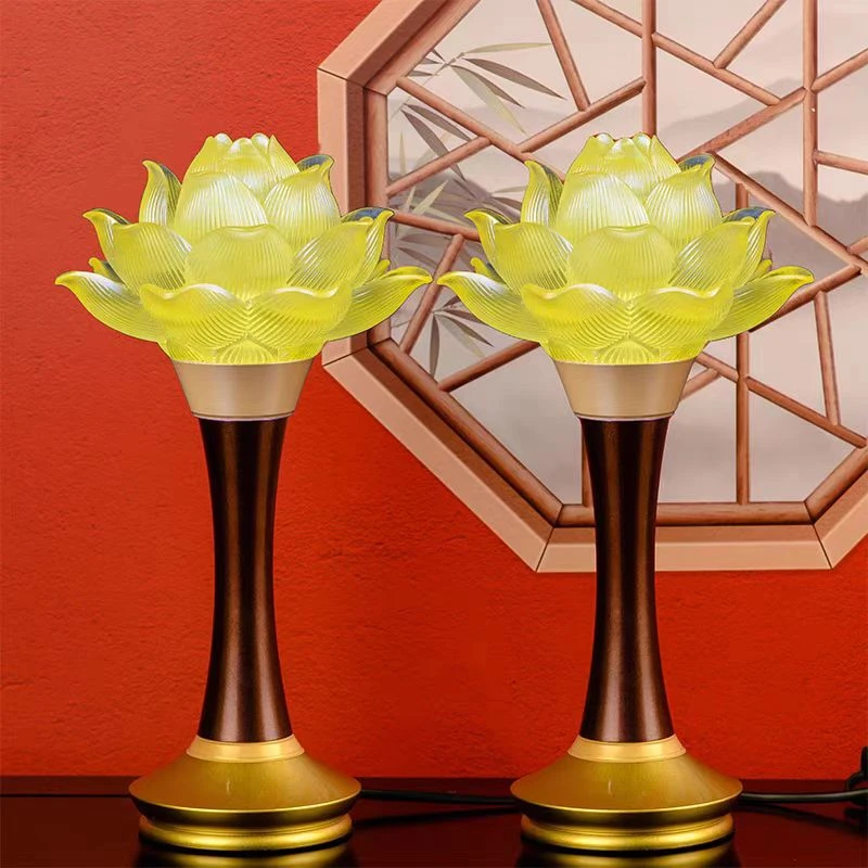 桌面佛堂陶瓷莲花灯供灯玻璃工艺品家用中式摆设摆件家里琉璃家庭
