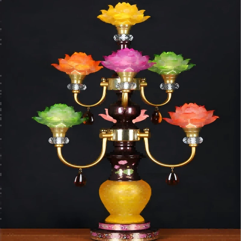 新款九品莲花灯插电led七彩供佛灯家用佛堂礼佛灯琉璃佛前长明灯