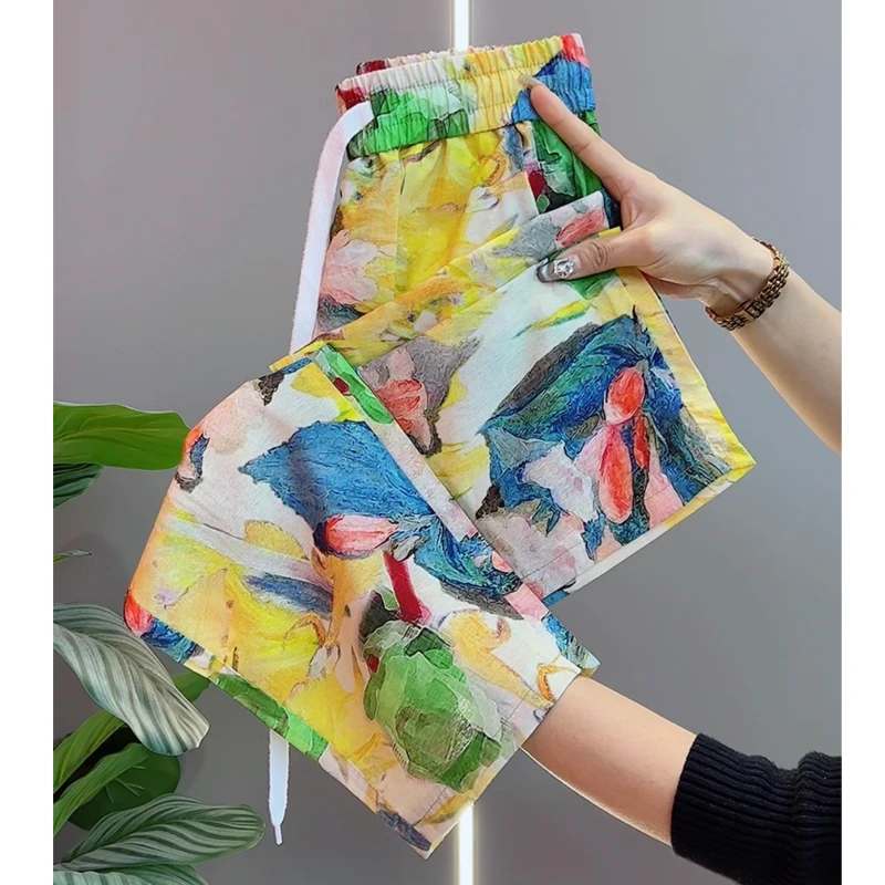 夏季薄款印花沙滩裤休闲宽松显瘦抖抖裤时尚百搭韩版碎花灯笼裤