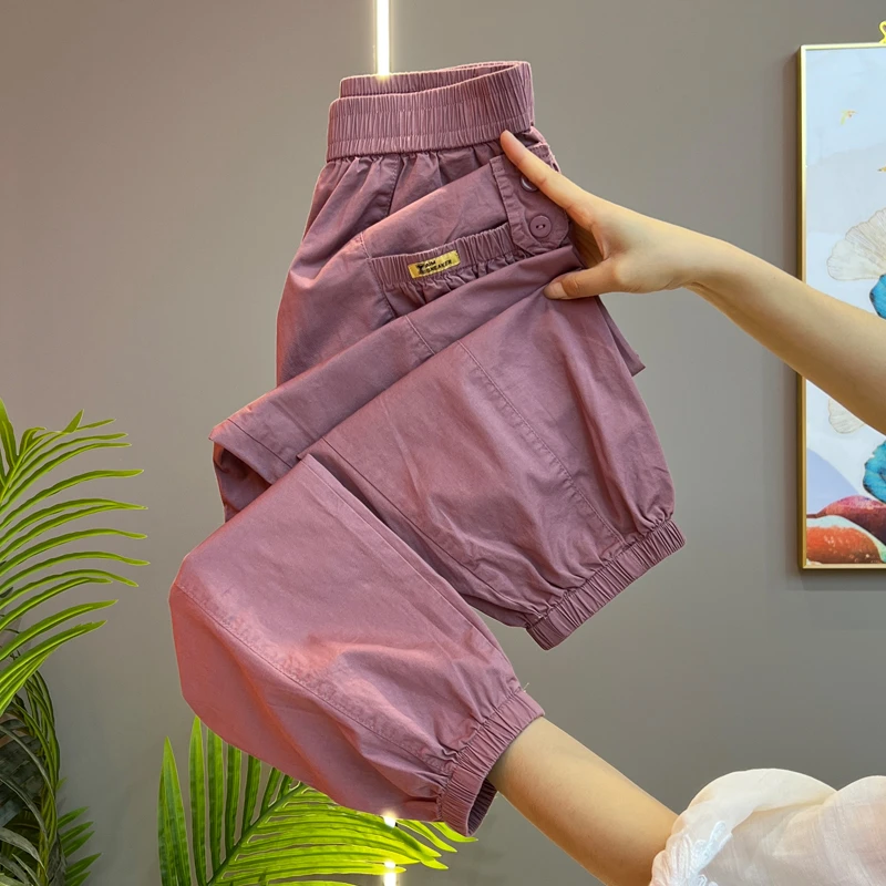 工装九分裤女夏季新款高腰显瘦束脚哈伦裤宽松百搭运动裤薄款