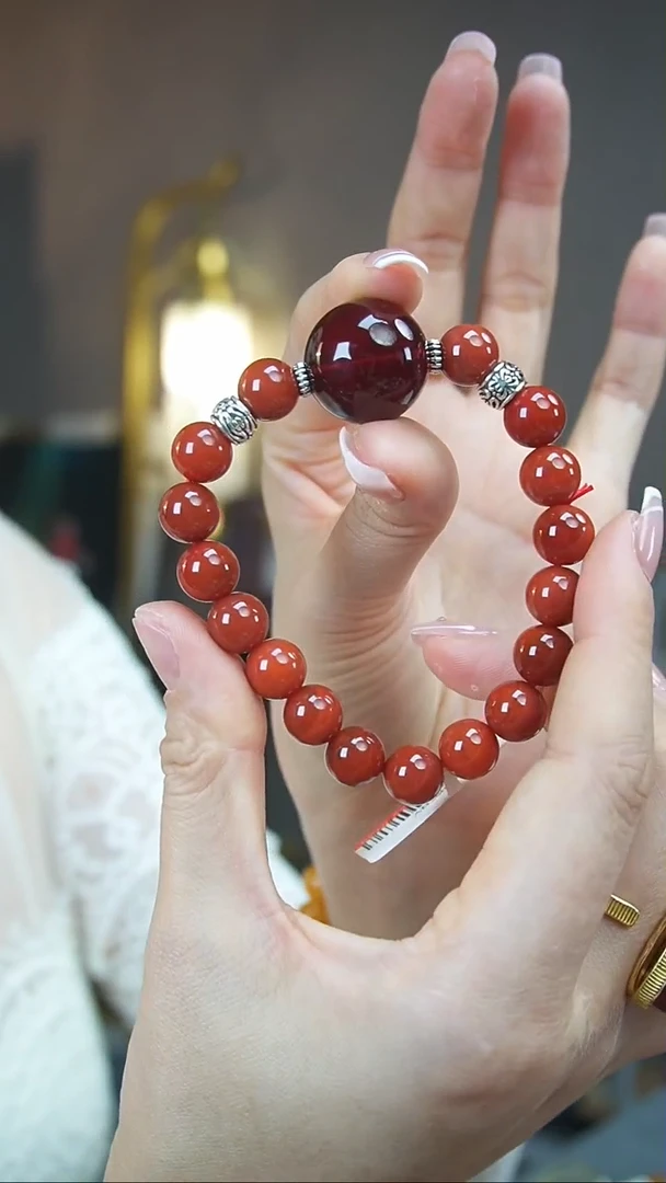 【闪购商品】琥珀手链银S925镶嵌血珀diy手串#AB2602801