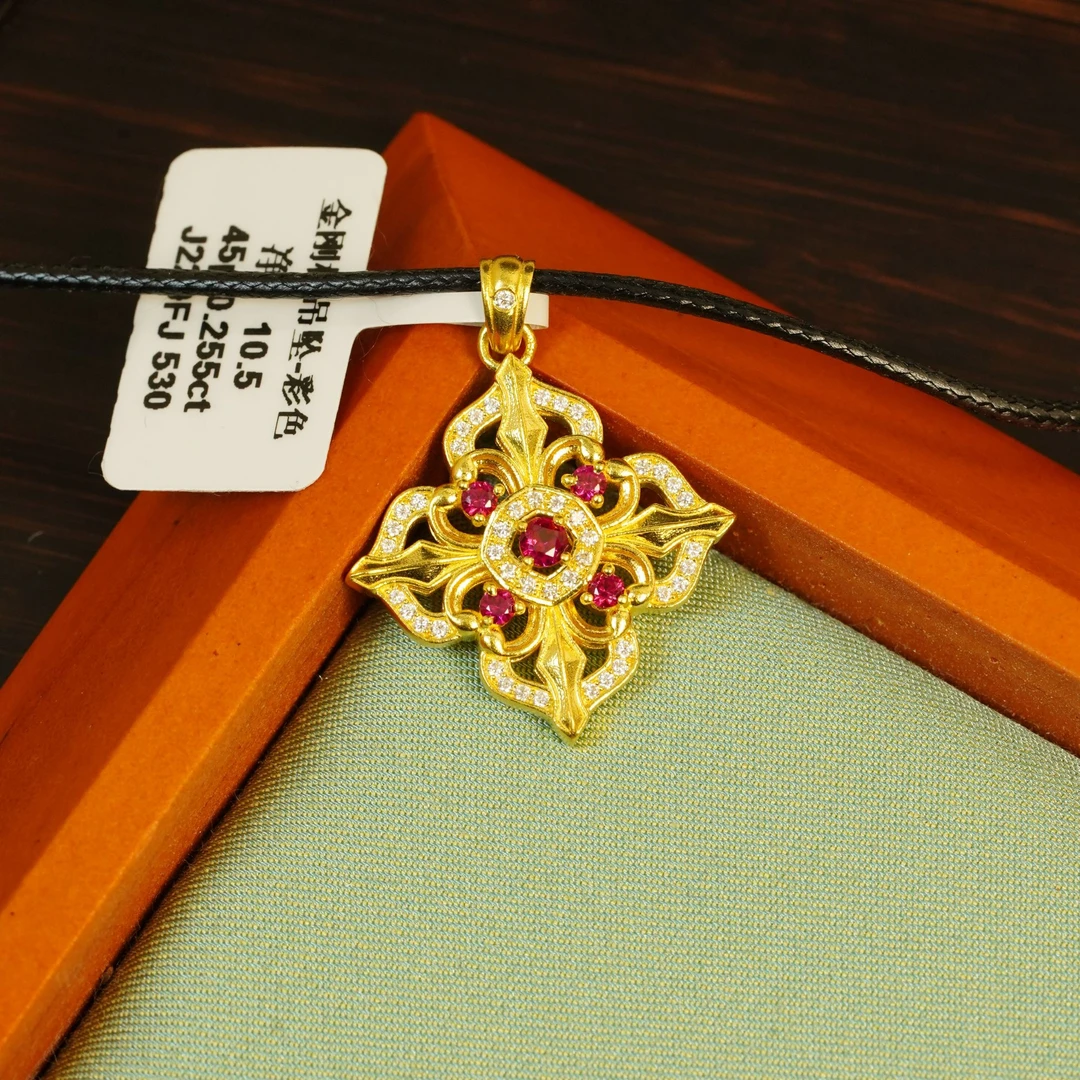 【童童专属】足金999金刚杵彩色镶嵌款吊坠