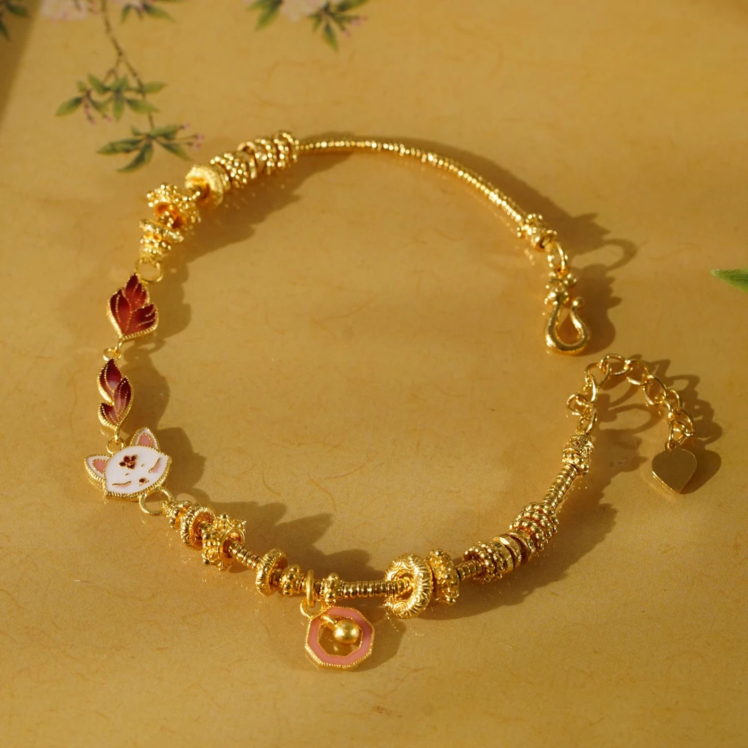 【若曦专属】足金999多彩小狐狸盘缠小金圈可调节手链 PC0507