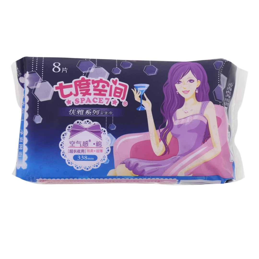 七度空间空气感棉优雅超长卫生巾夜用338mm8片