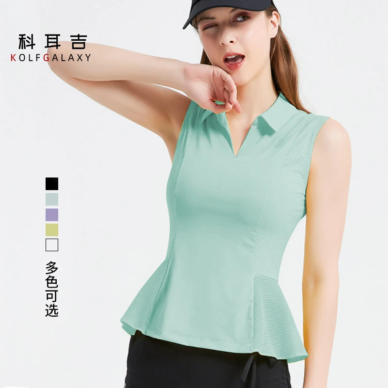 科耳吉高尔夫球女装女夏季休闲上衣无袖裙摆透气衣服网球运动服装