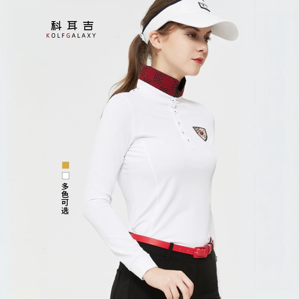 科耳吉  高尔夫女装女士长袖修身户外运动翻领POLO衫速干透气T恤