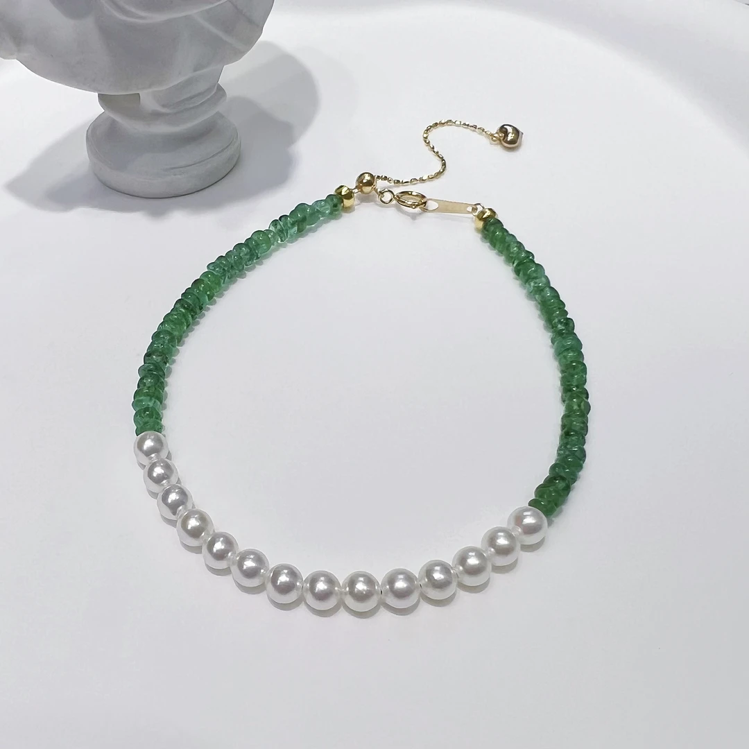【孤品】18k金海水akoya baby珍珠祖母绿手链
