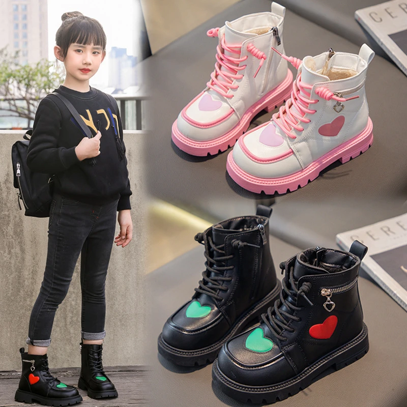 女童马丁靴2023秋冬新款百搭儿童靴子公主加绒中大童洋气短靴防滑