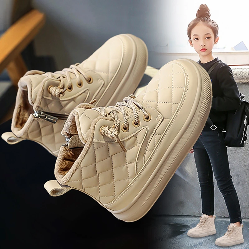 儿童棉鞋加绒女童雪地靴2023冬季新款加厚大棉靴女孩防滑皮毛一体