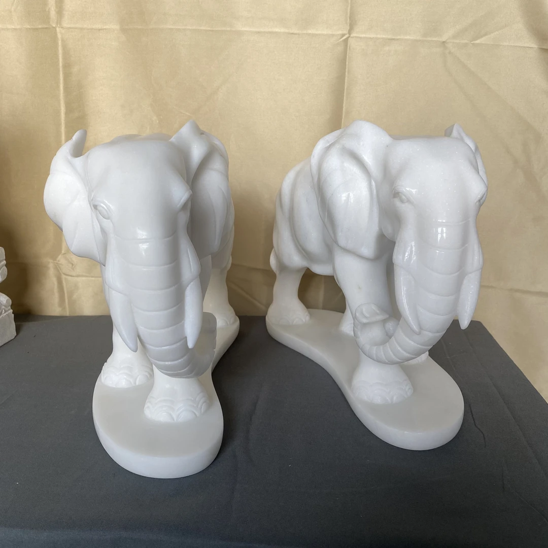 汉白玉石雕小象 招财吸财工艺品象 平安吉祥石头摆件石雕大象厂家