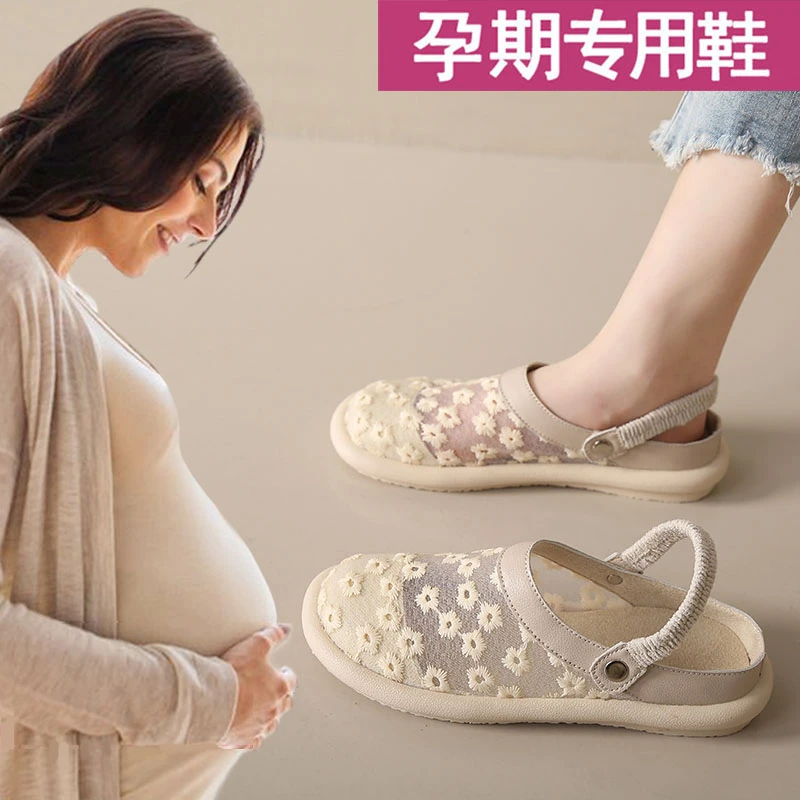 孕妇鞋渔夫鞋夏季外穿一脚蹬老北京布鞋凉鞋防滑包头拖鞋孕期水肿
