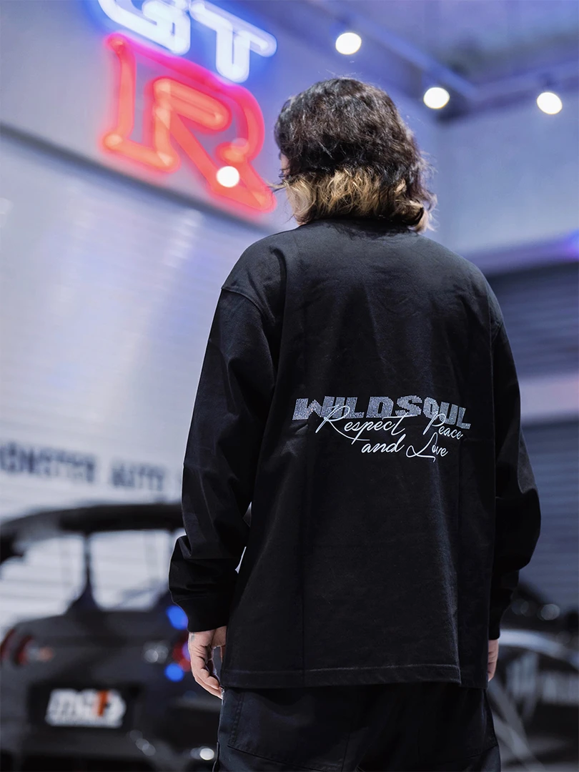 WILDSOUL特价320G重磅圆领印花宽松长袖美式街头