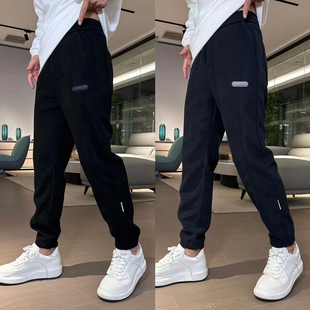 秋冬季新款博奥绒潮流百搭束脚休闲裤简约时尚宽松加绒男弹力卫裤