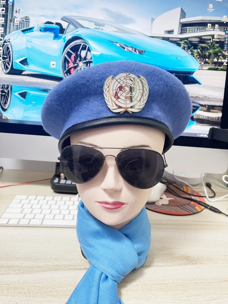 网红蓝色维和防暴队贝雷帽套 男女大小号头围帽子 团训练活动潮帽