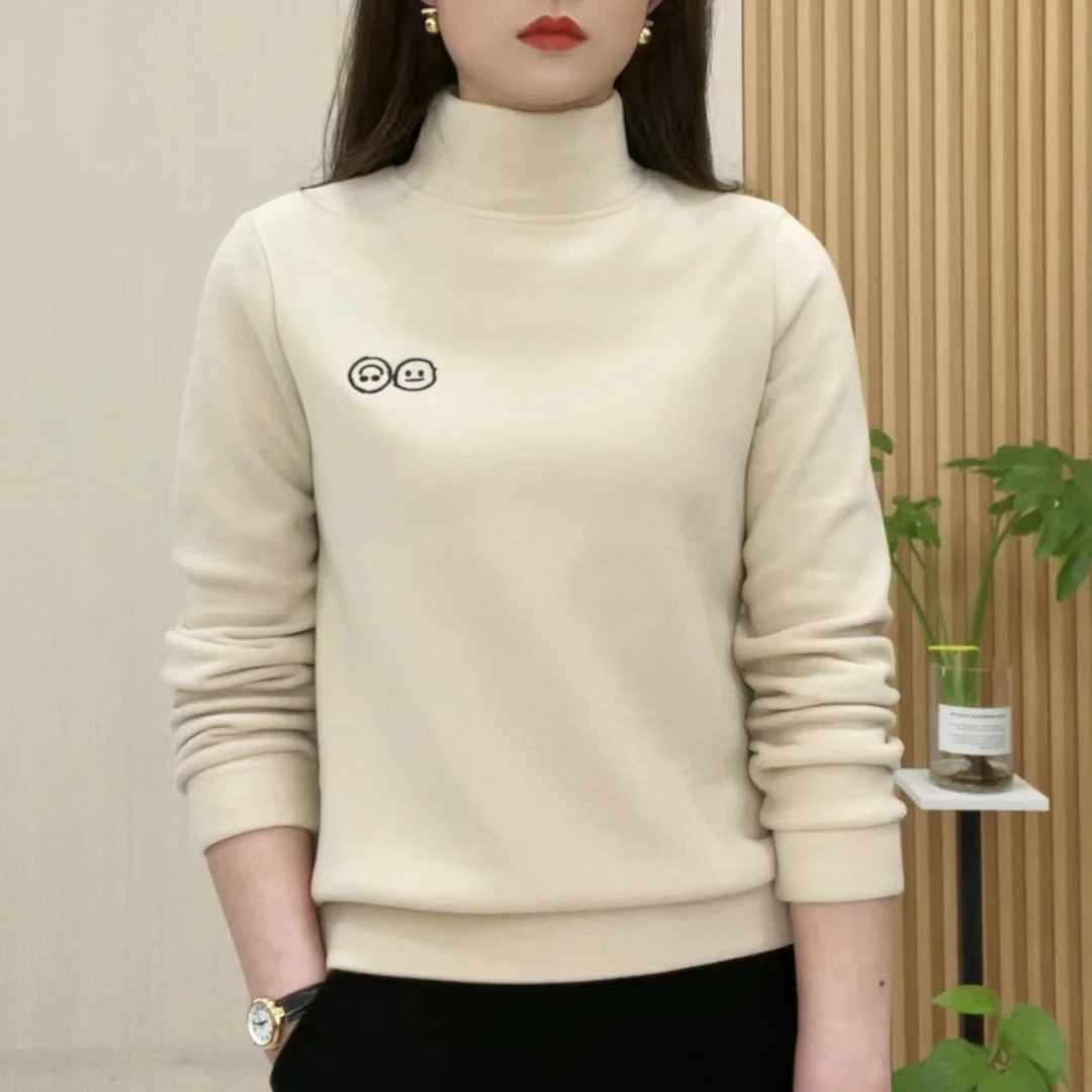 【加绒加厚】女士上衣百搭卫衣半高领小衫保暖显瘦简约秋冬新款洋气