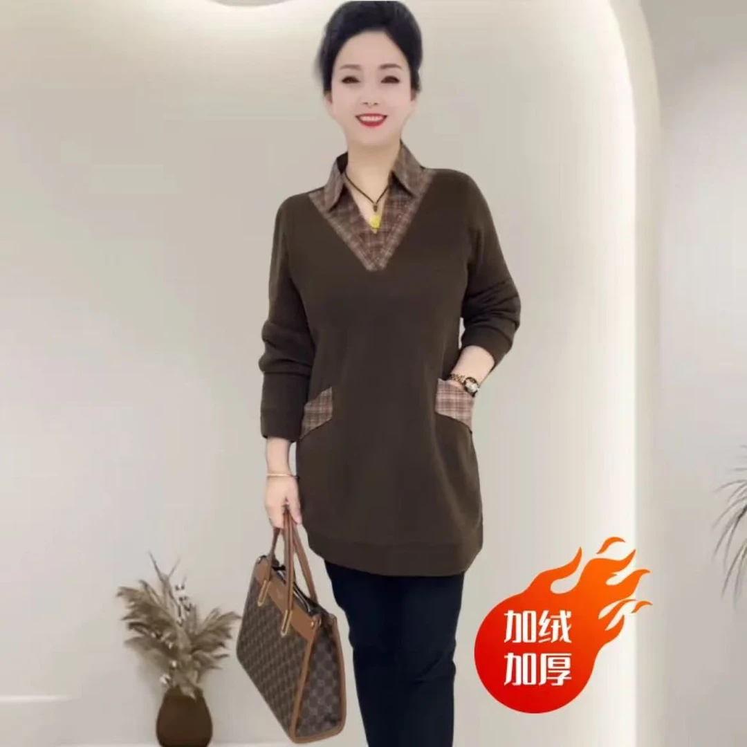 2024冬季新款时尚休闲半拉链加绒加厚保暖百搭宽松显瘦中长款卫衣