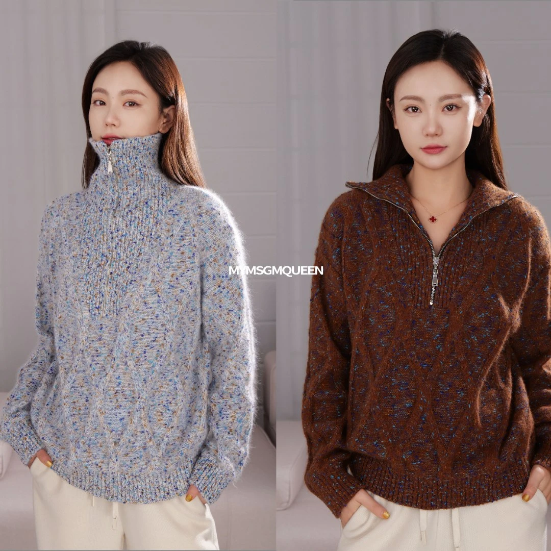 “冬日雪赞”复古浣熊 翻领拉链厚款毛衣