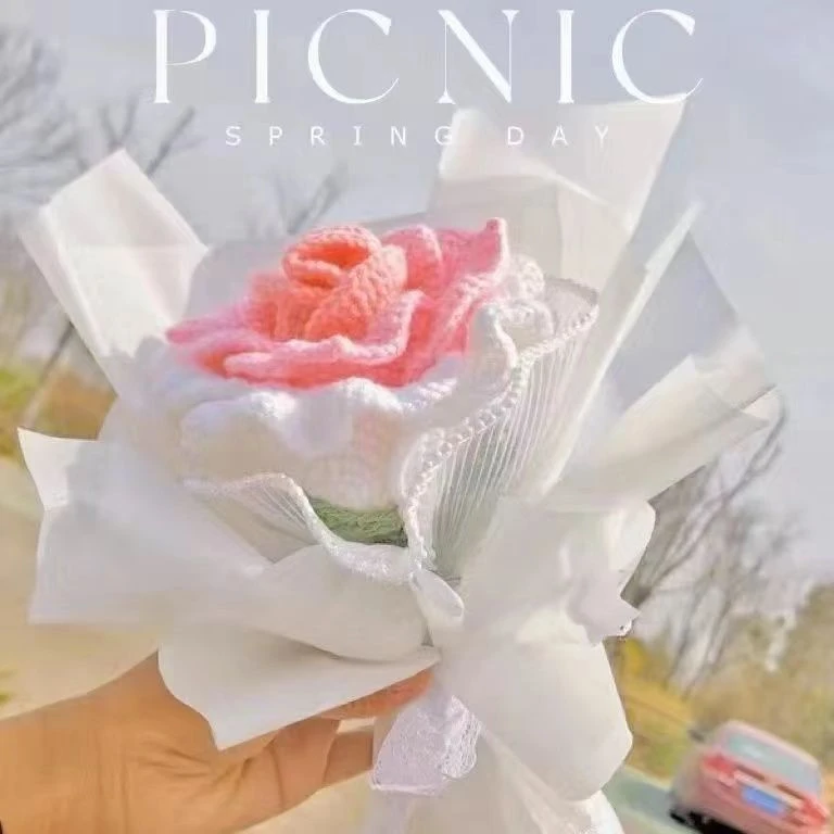 手工编织花束大号玫瑰永生花diy材料包毛线钩织针织制作泰国玫瑰