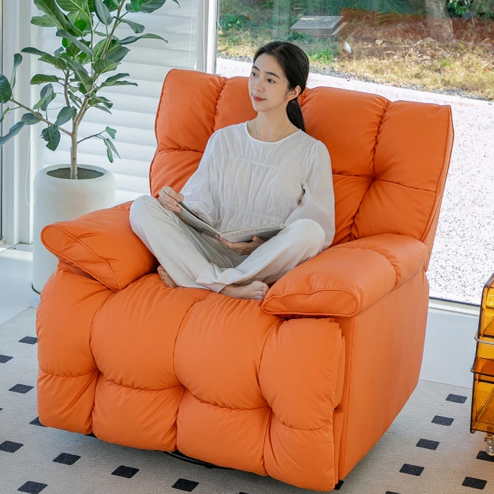 生态真皮单人沙发椅阳台现代客厅简约躺椅北欧风懒人经典功能沙发