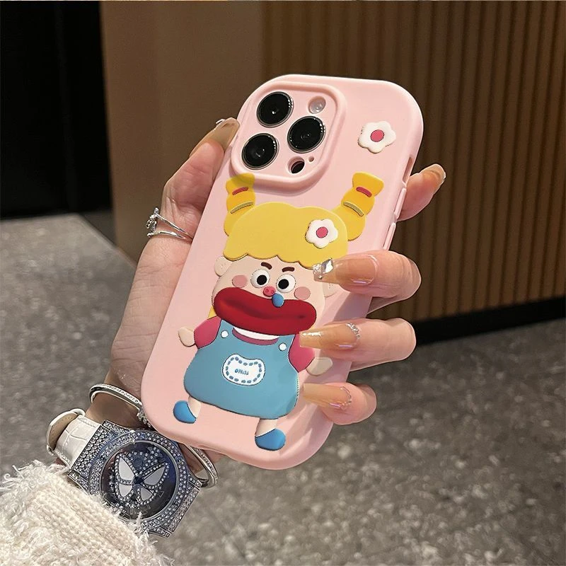 麻花辫鼻涕女孩适用iPhone15苹果13proamx手机壳12少女14可爱7/8p