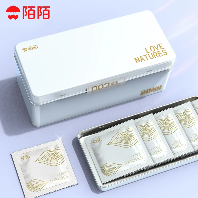 陌陌大白盒避孕套超薄玻尿酸安全避孕套水润天然橡胶胶乳男用避孕套0.01超薄品牌推荐成人计生用品官方旗舰店正品铁盒装