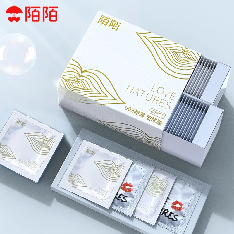 陌陌超薄避孕套0.03玻尿酸60只果味润滑天然橡胶胶乳男用避孕套超薄水润成人女生物品滋润小分子透薄