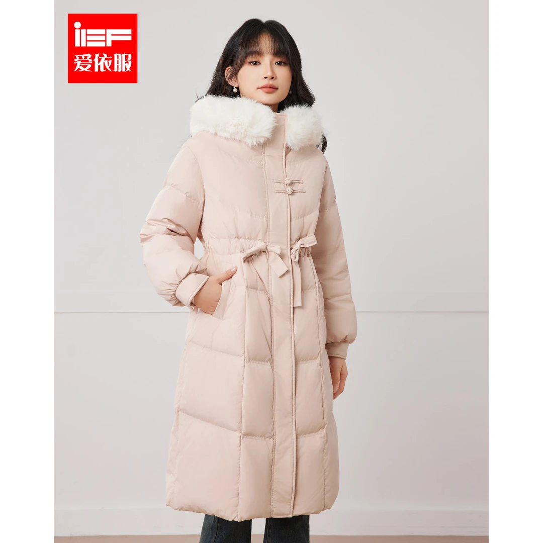 IEF/爱依服2025新款冬季长款收腰保暖设计感毛领羽绒服外套女