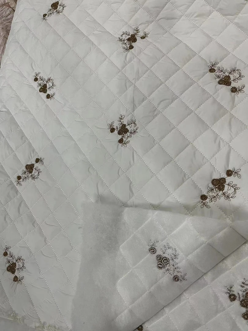 秋冬菱形格夹棉布料蝴蝶结刺绣棉服外套马甲半裙棉袄面子布料