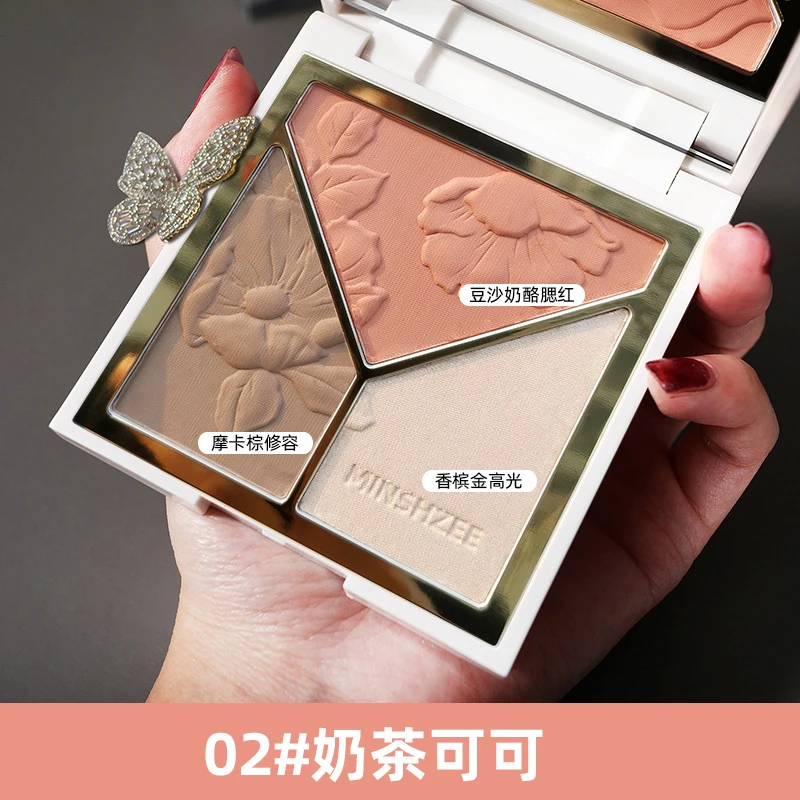 阿文专属 高光修容一体盘细腻提亮修饰鼻影哑光腮红三合一侧影~