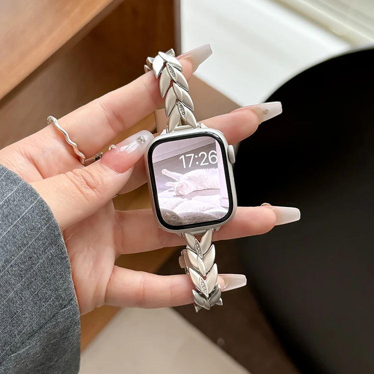 SE适用iwatch9表带s9苹果手表ultra麦穗细钻7金属8新款s8高级运动