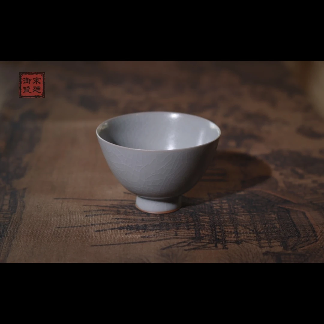 【宋廷御瓷·汝官窑】复烧月白釉鸡心杯/容量80cc汝州原产地汝瓷