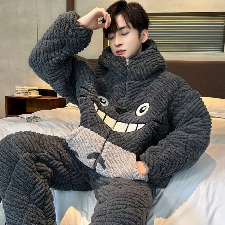 冬季2023新款三层夹棉睡衣男士加厚可外出网红款韩版青少年家居服