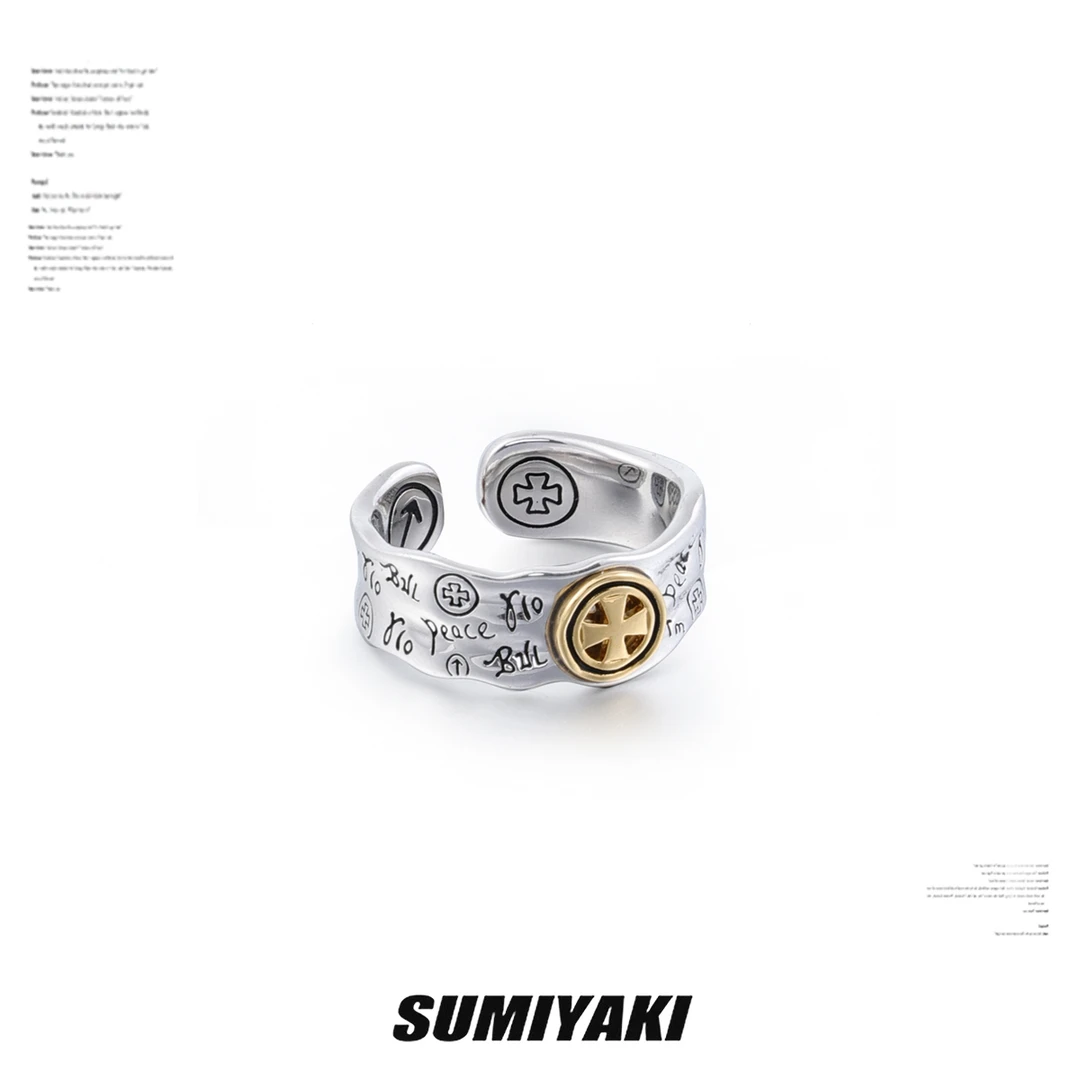 925银合成锆石戒指  SUMIYAKI涂鸦小花纯银十字架戒指
